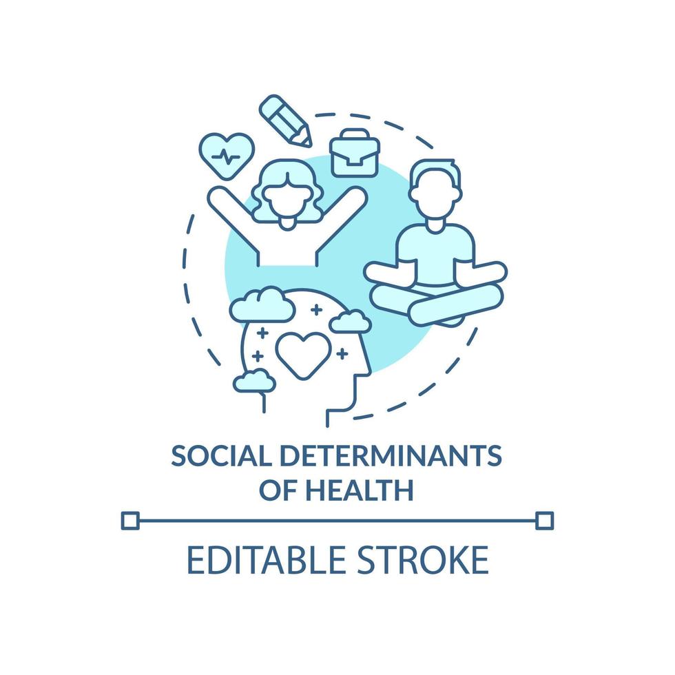 Social determinants of health turquoise concept icon. Medicine macro trends abstract idea thin line illustration. Isolated outline drawing. Editable stroke. vector