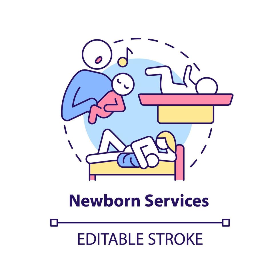 Newborn services concept icon. Baby care assistance. Medical center abstract idea thin line illustration. Isolated outline drawing. Editable stroke. vector