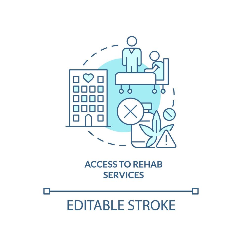 Access to rehab services turquoise concept icon. Drug addiction treatment abstract idea thin line illustration. Isolated outline drawing. Editable stroke. vector