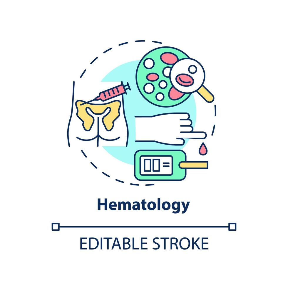 Hematology concept icon. Blood studying and analyzing. Medical center service abstract idea thin line illustration. Isolated outline drawing. Editable stroke. vector