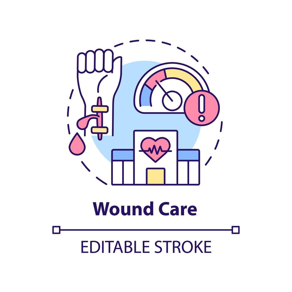 Wound care concept icon. Injury treatment. Medical center service abstract idea thin line illustration. Isolated outline drawing. Editable stroke. vector