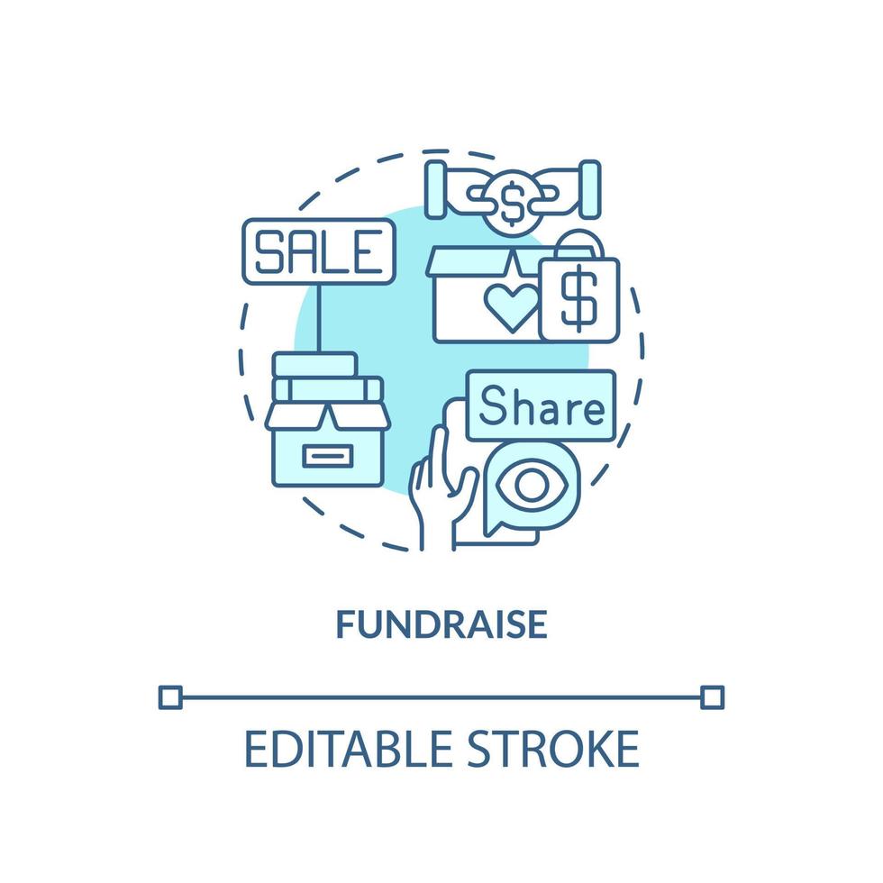 Fundraise turquoise concept icon. Monetary donation abstract idea thin line illustration. Crowdfunding platform. Isolated outline drawing. Editable stroke. vector