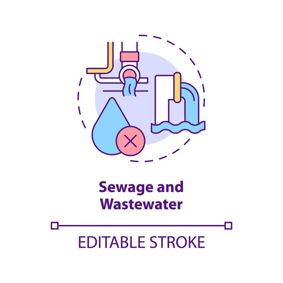 Sewage and wastewater concept icon. Water contamination type abstract idea thin line illustration. Domestic dwellings. Isolated outline drawing. Editable stroke. vector