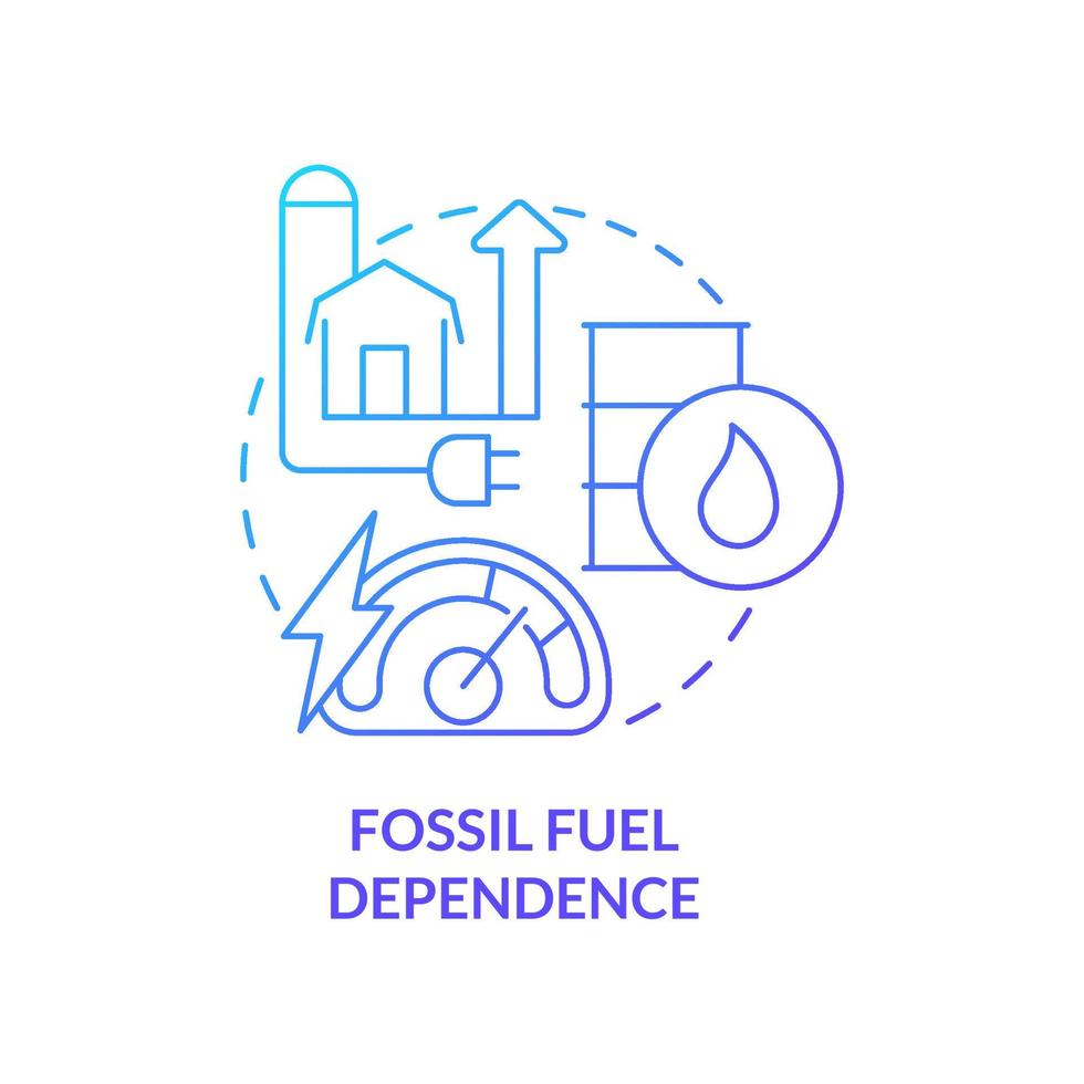 Icono de concepto de gradiente azul de dependencia de combustibles fósiles. agricultura y ganadería. riesgos para la seguridad alimentaria idea abstracta ilustración de línea delgada. dibujo de contorno aislado. vector