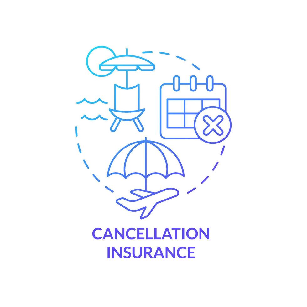 icono de concepto de gradiente azul de seguro de cancelación. servicio turístico. accidente de viaje cobertura financiera idea abstracta ilustración de línea delgada. dibujo de contorno aislado. vector