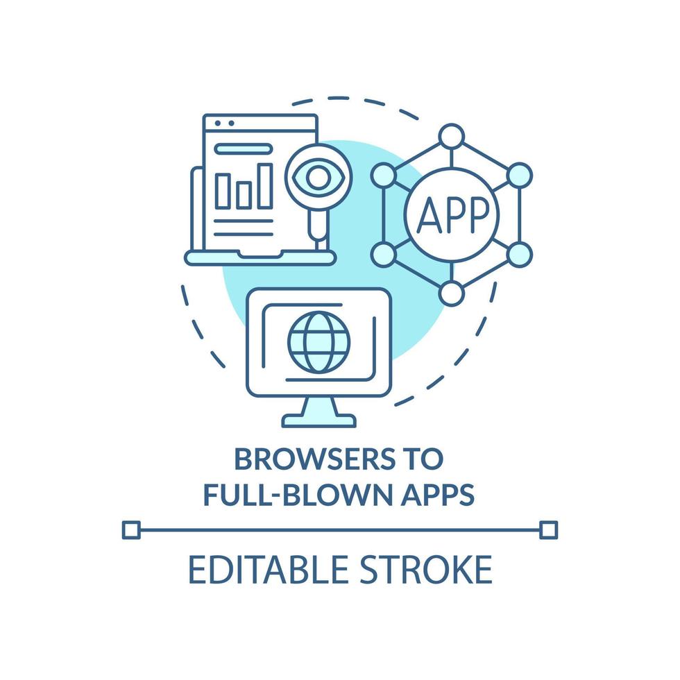 Browsers to full-blown apps turquoise concept icon. Tech macro trends abstract idea thin line illustration. Isolated outline drawing. Editable stroke. vector