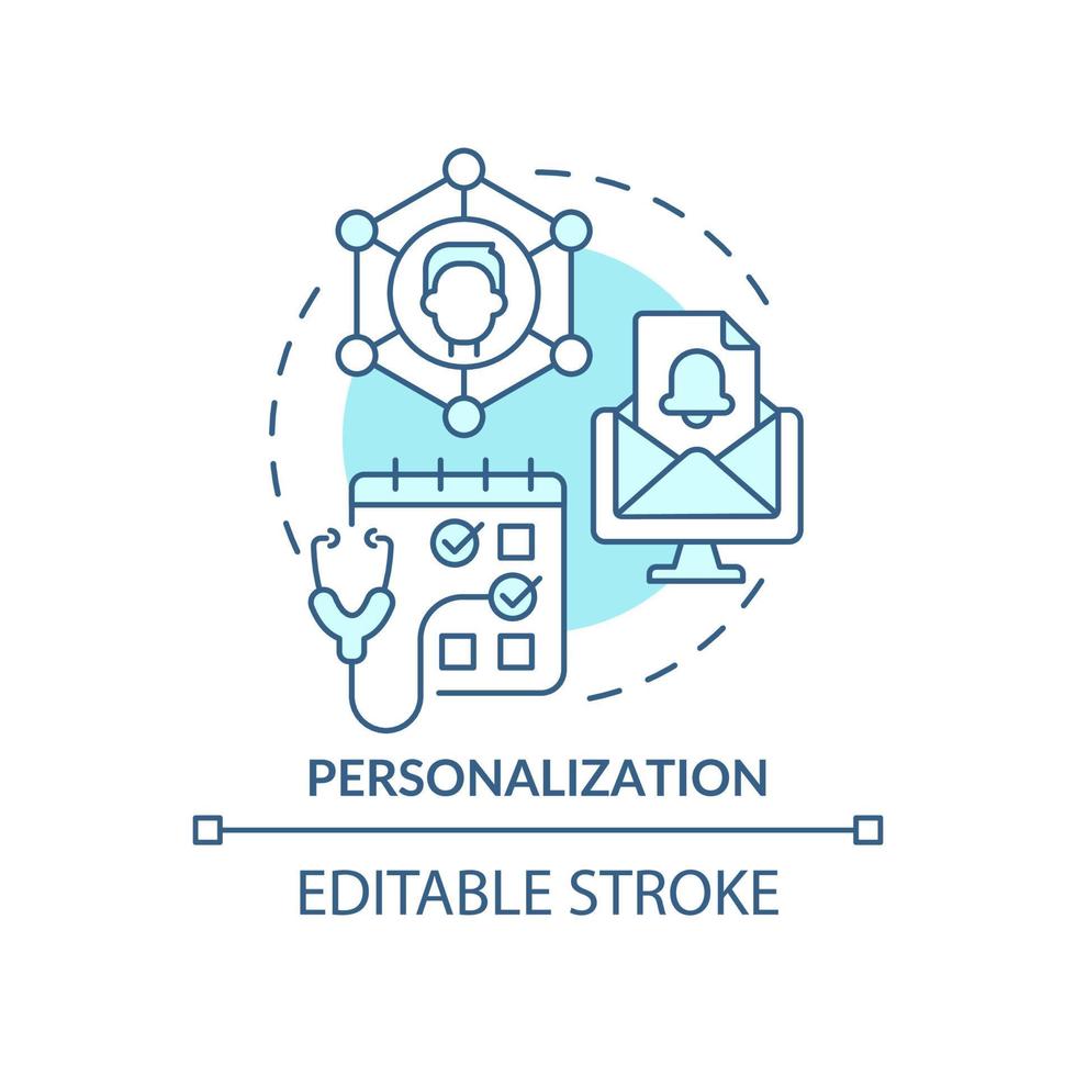 Personalization turquoise concept icon. Patients service. Healthcare macro trends abstract idea thin line illustration. Isolated outline drawing. Editable stroke. vector