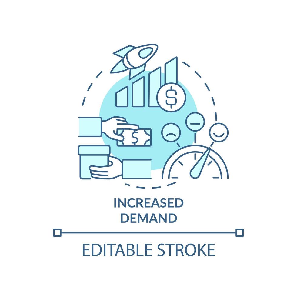 Increased demand turquoise concept icon. Business companies. Macro economy trends abstract idea thin line illustration. Isolated outline drawing. Editable stroke. vector