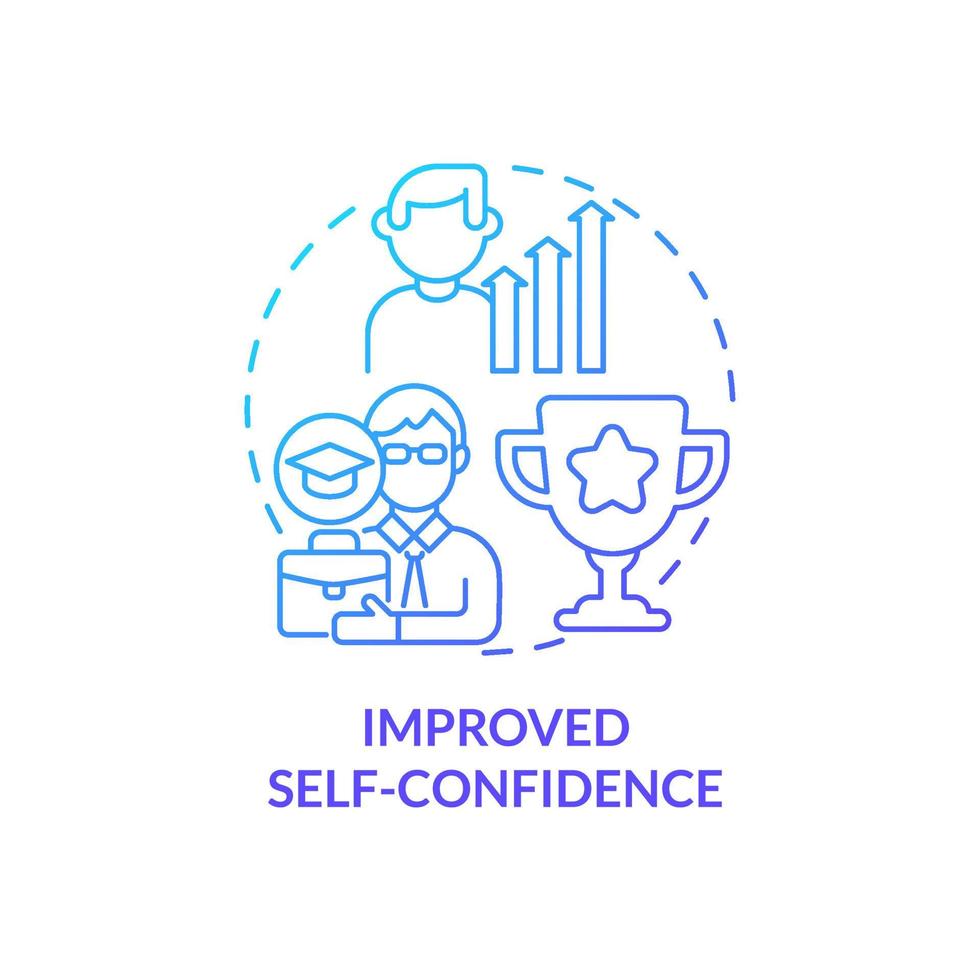 Improved self confidence blue gradient concept icon. Self assurance. Lifelong education benefits abstract idea thin line illustration. Isolated outline drawing. vector