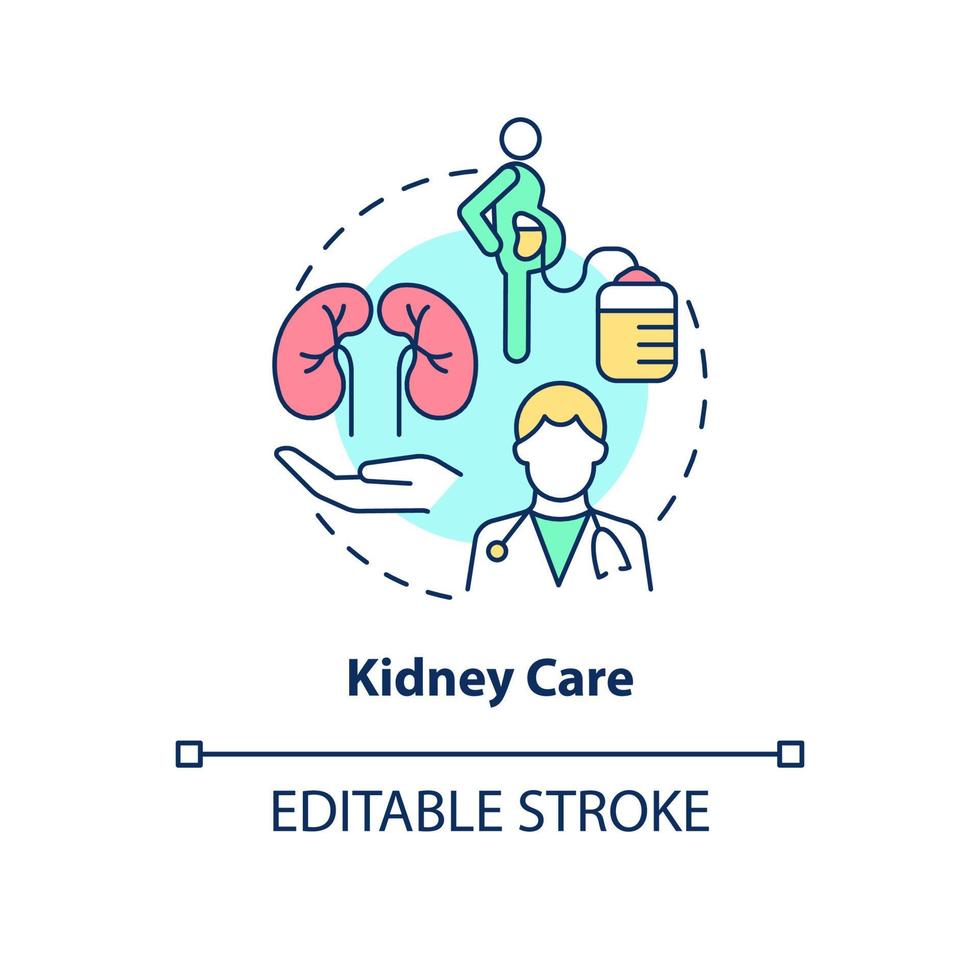 Kidney care concept icon. Disease relief. Service of medical center abstract idea thin line illustration. Isolated outline drawing. Editable stroke. vector
