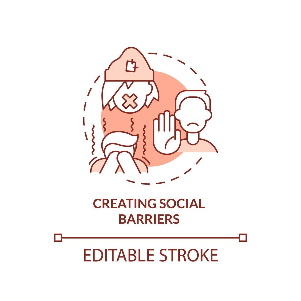 Creating social barriers terracotta concept icon. Social disaffiliation abstract idea thin line illustration. Isolated outline drawing. Editable stroke. vector