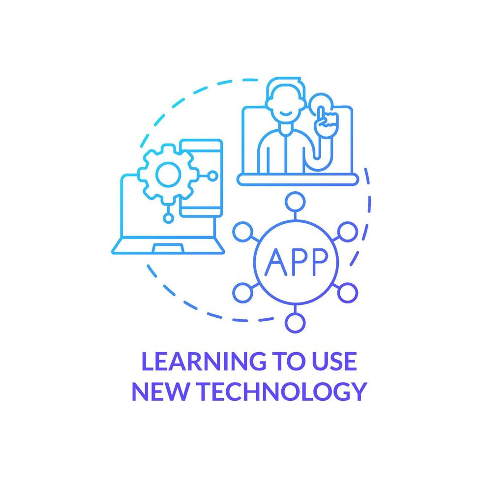 Learning to use new technology blue gradient concept icon. Electronic learning. Lifelong learning examples abstract idea thin line illustration. Isolated outline drawing. vector