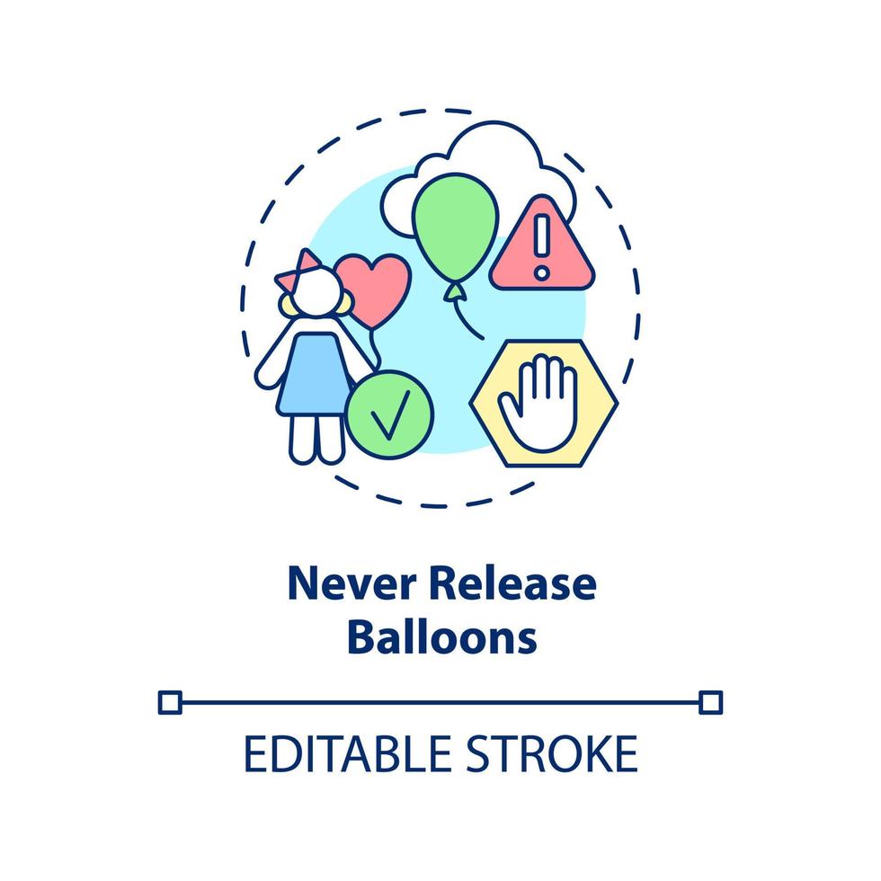 Never release balloons concept icon. Ocean life protection abstract idea thin line illustration. Plastic pollution. Isolated outline drawing. Editable stroke. vector