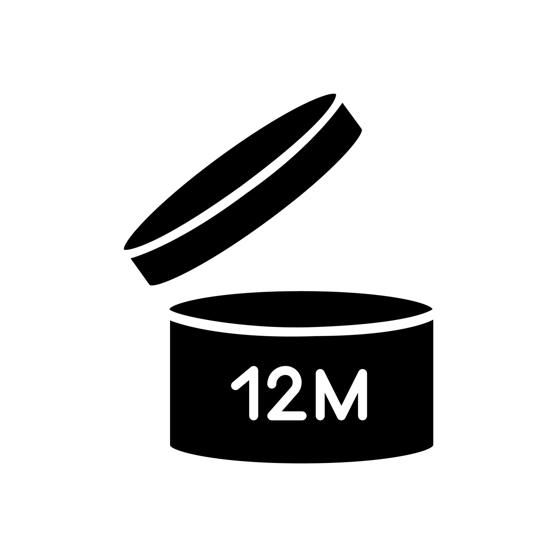 Jar with expiry date black glyph icon. Skin care products shelf life