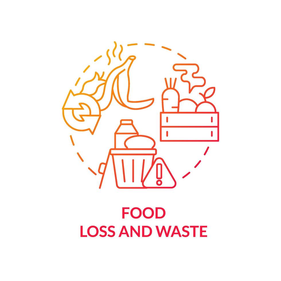 Food loss and waste red gradient concept icon. Lack of nutrition. Challenges to achieving food security abstract idea thin line illustration. Isolated outline drawing. vector