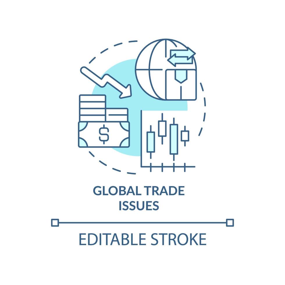 Global trade issues turquoise concept icon. Business problems. Macro economy trends abstract idea thin line illustration. Isolated outline drawing. Editable stroke. vector