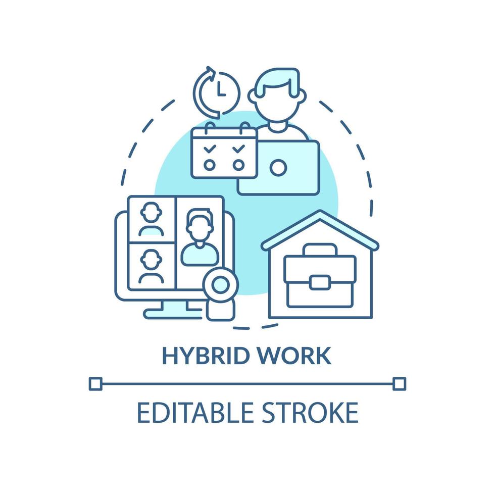 Hybrid work turquoise concept icon. Flexible shifts time. Trends in enterprise abstract idea thin line illustration. Isolated outline drawing. Editable stroke. vector