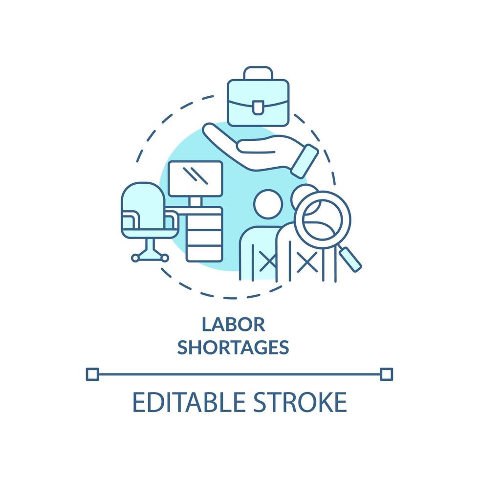 Labor shortages turquoise concept icon. Lack of workforces. Macro economy trends abstract idea thin line illustration. Isolated outline drawing. Editable stroke. vector