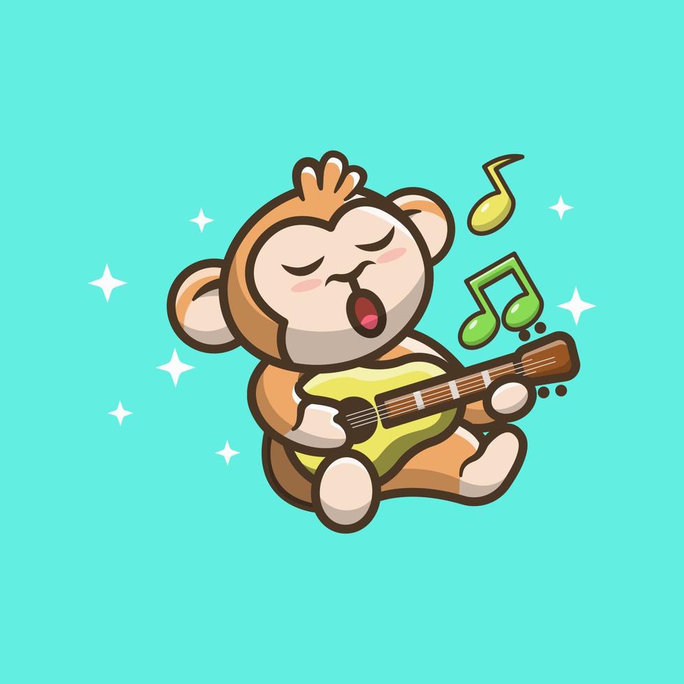 Cute Monkey Character Illustration Playing Guitar vector