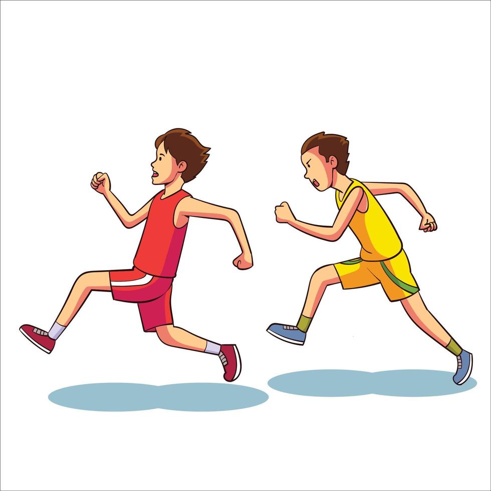 Two people are competing to run towards the finish line vector