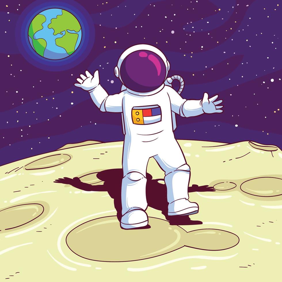 astronauta dibujado a mano en la luna vector
