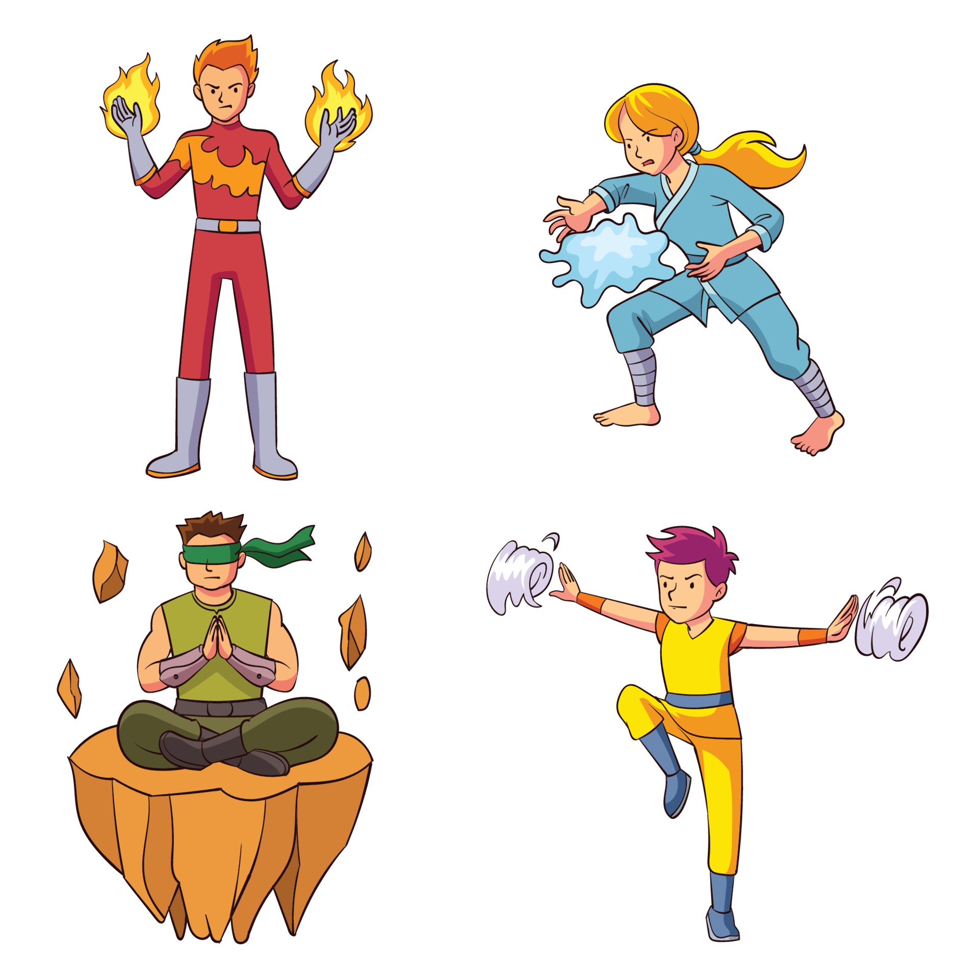 Heroes With The Power Of Four Elements 7949238 Vector Art At Vecteezy Heroes With The Power Of Four Elements 7949238 Vector Art At Vecteezy