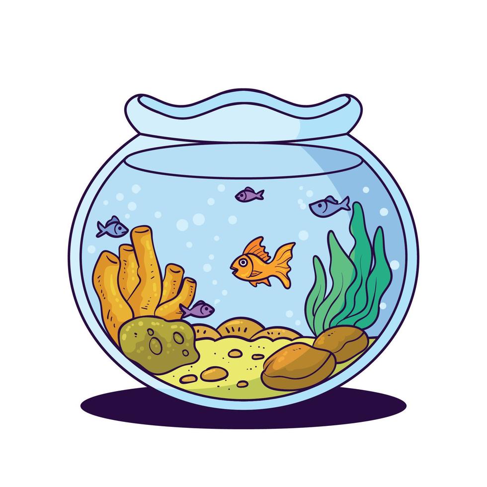 acuario y peces dibujados a mano vector