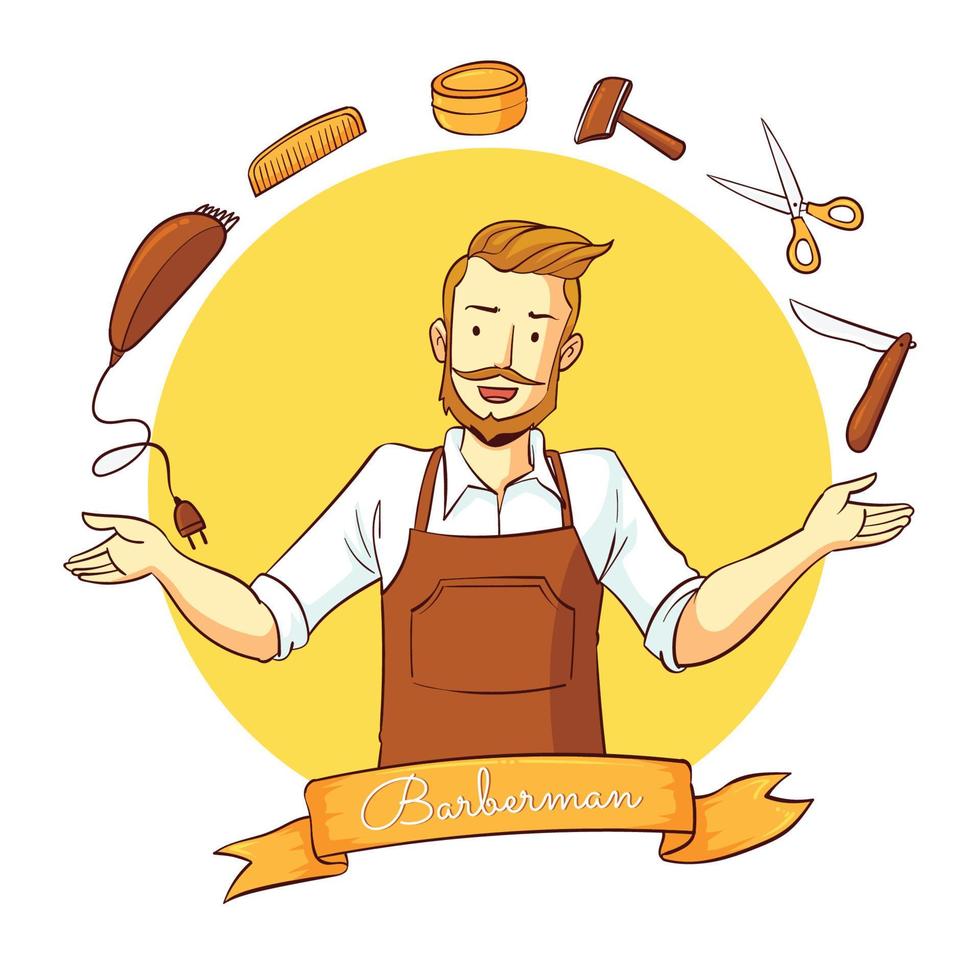 hand drawn a barberman illustration vector