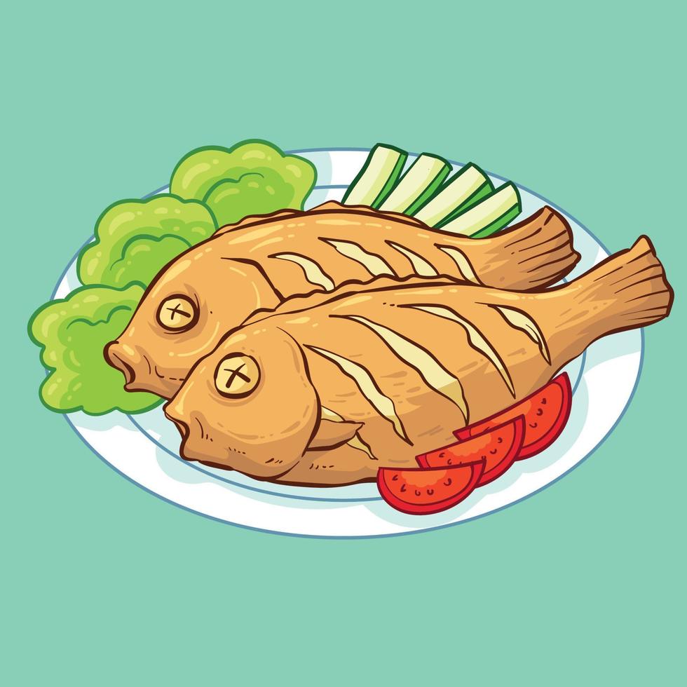 hand drawn fried fish 1 vector