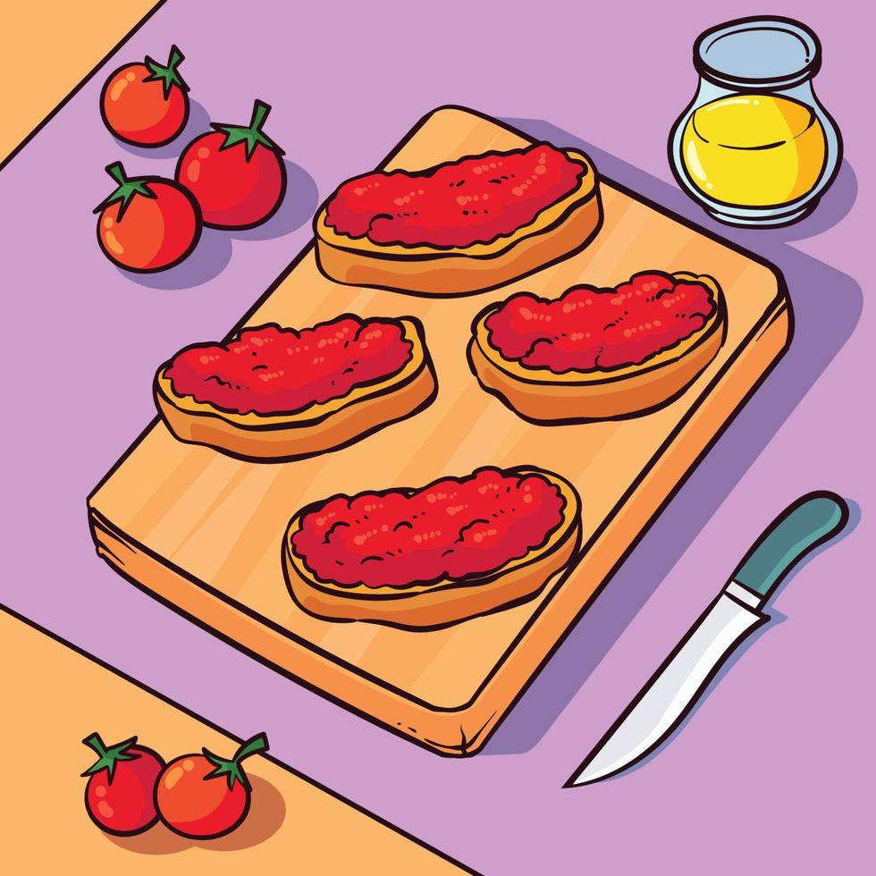 hand drawn pan con tomate vector