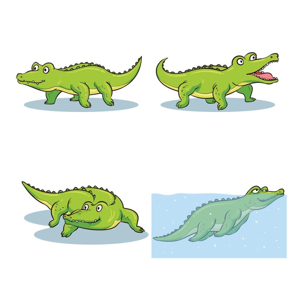 colección de dibujos animados de cocodrilo dibujado a mano vector