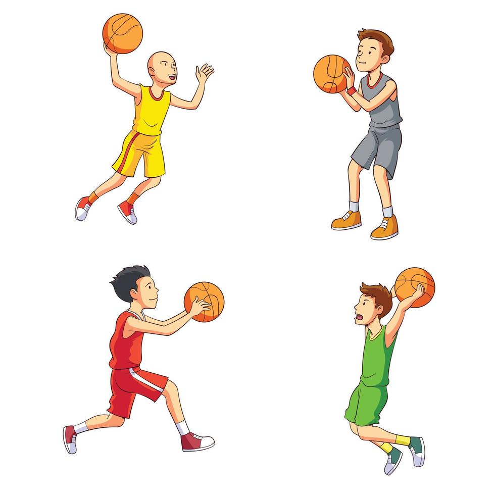 niño jugando baloncesto vector