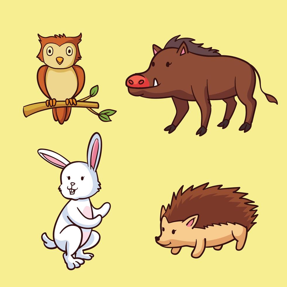 animales del bosque de otoño dibujados a mano 2 vector