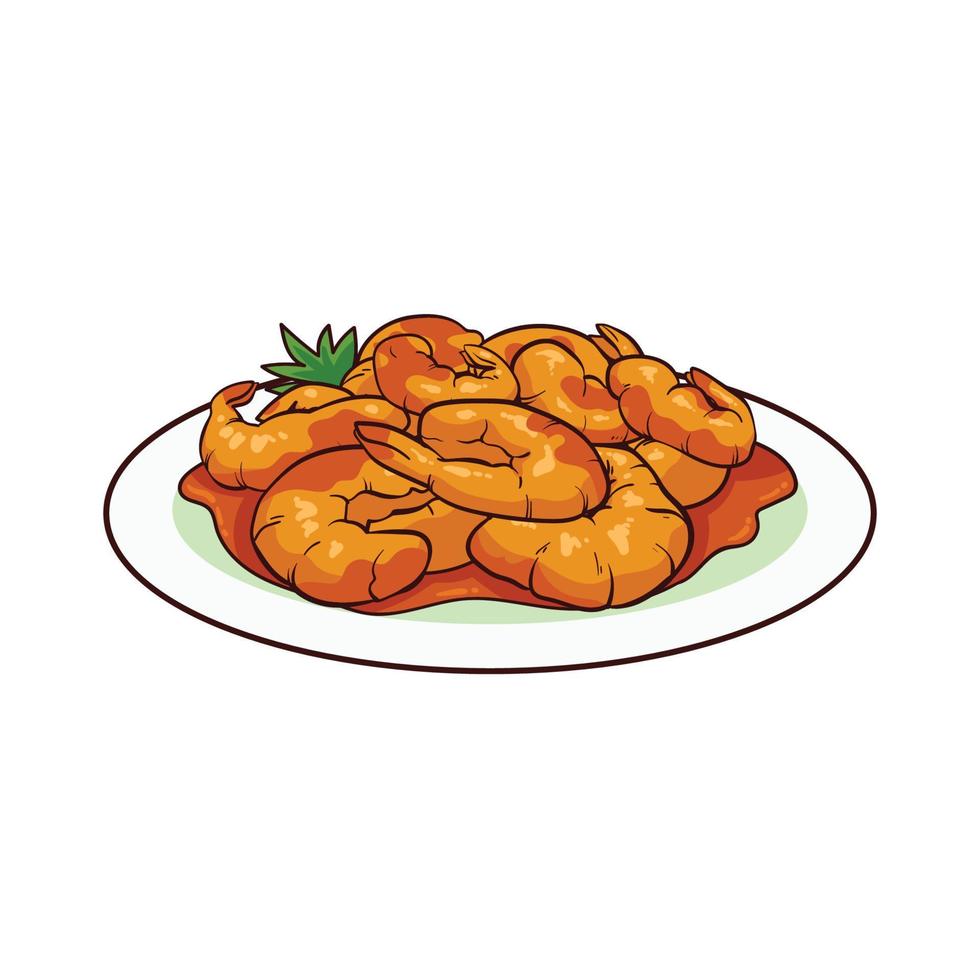 hand drawn fried shrimp with sauce vector