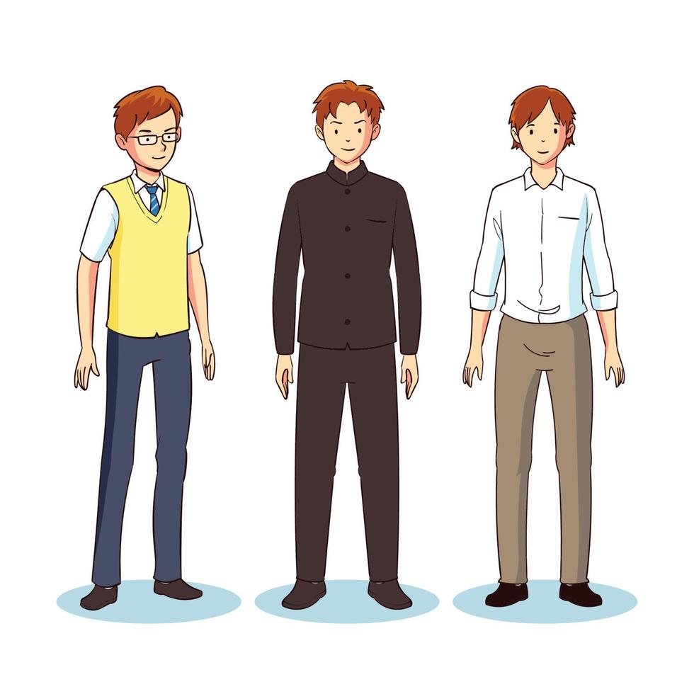 hand drawn japanese male students vector