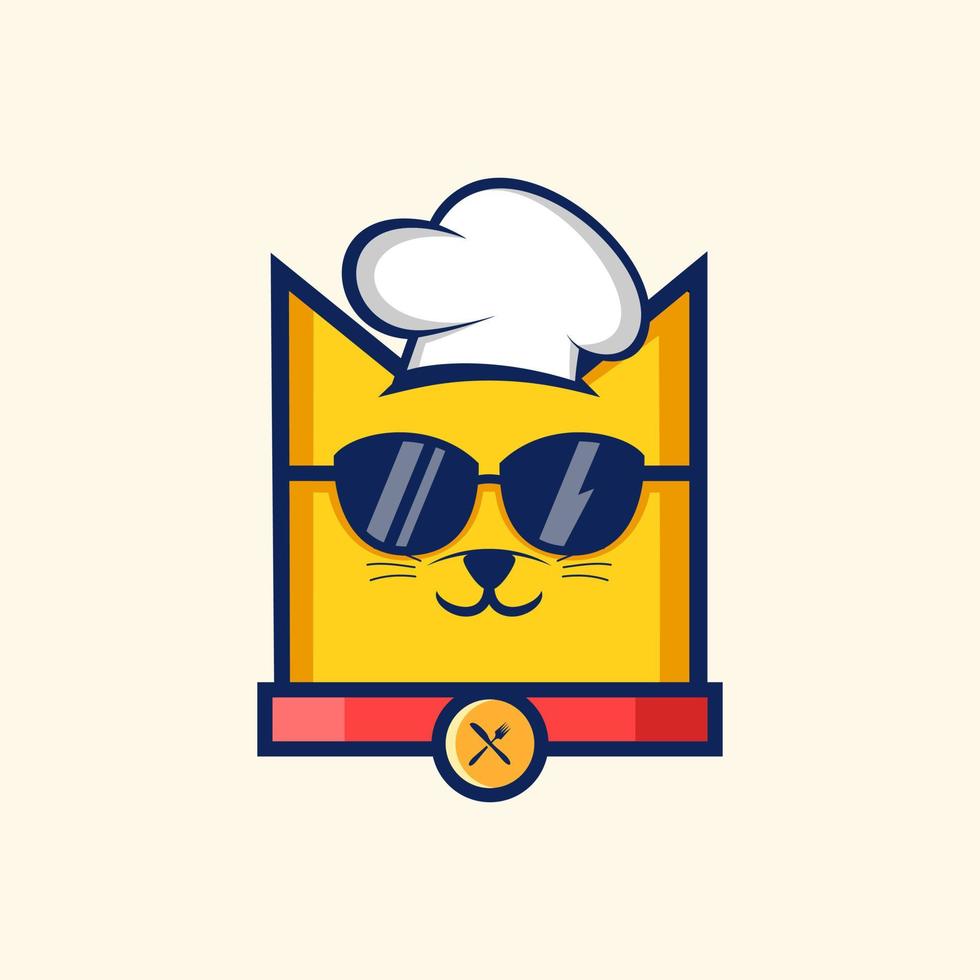 Chef cartoon cat with eyeglasses logo design vector illustration