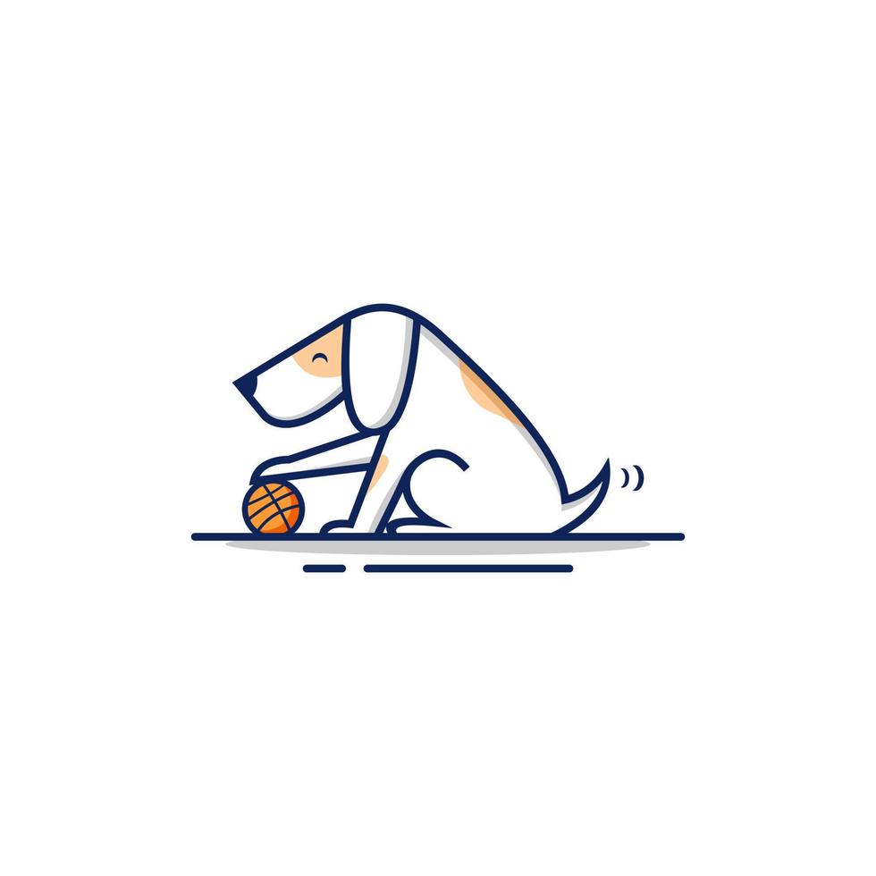 Lindo perro con ilustración de vector de diseño de logotipo de baloncesto