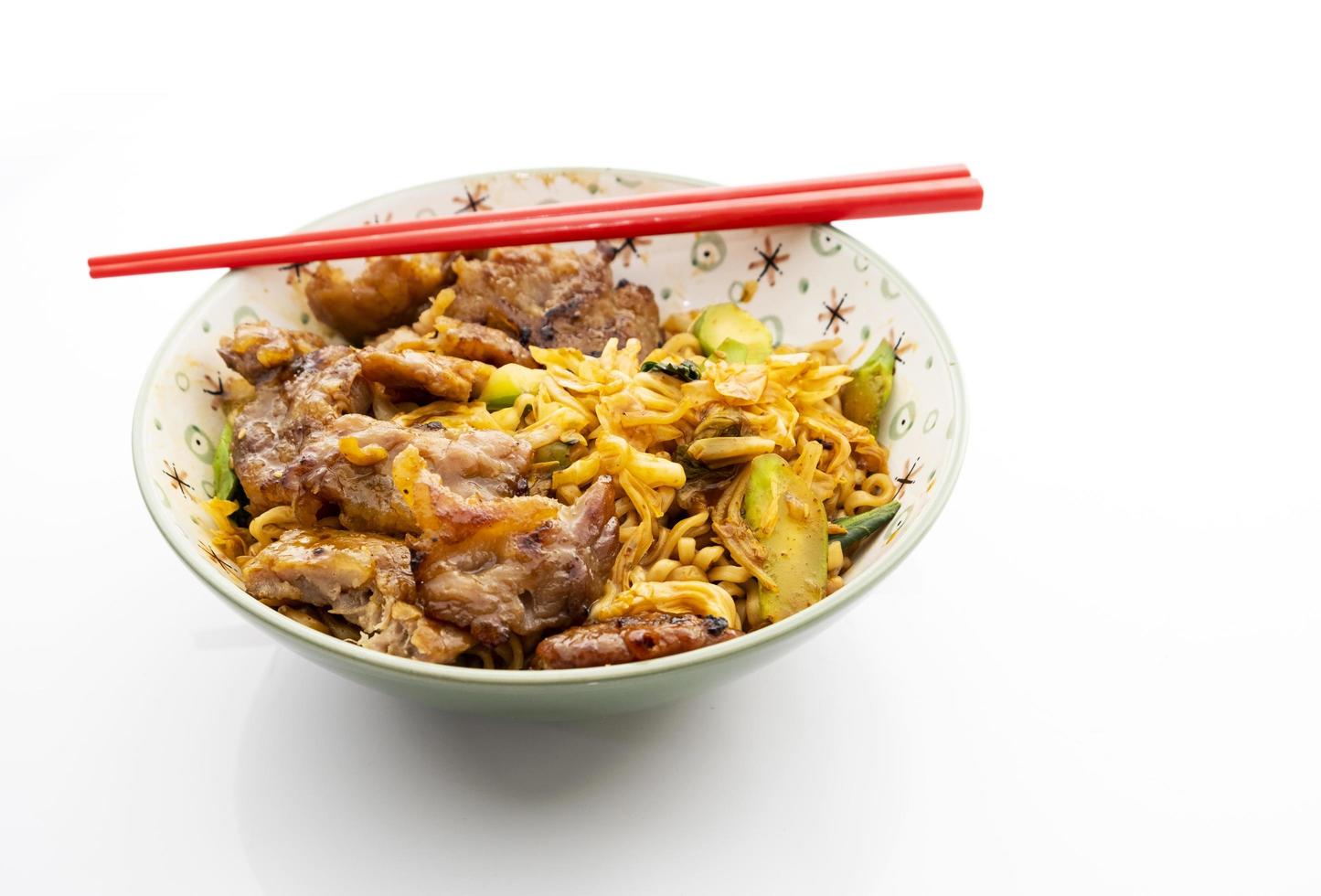 Chinese style grilled pork noodles on a white background photo