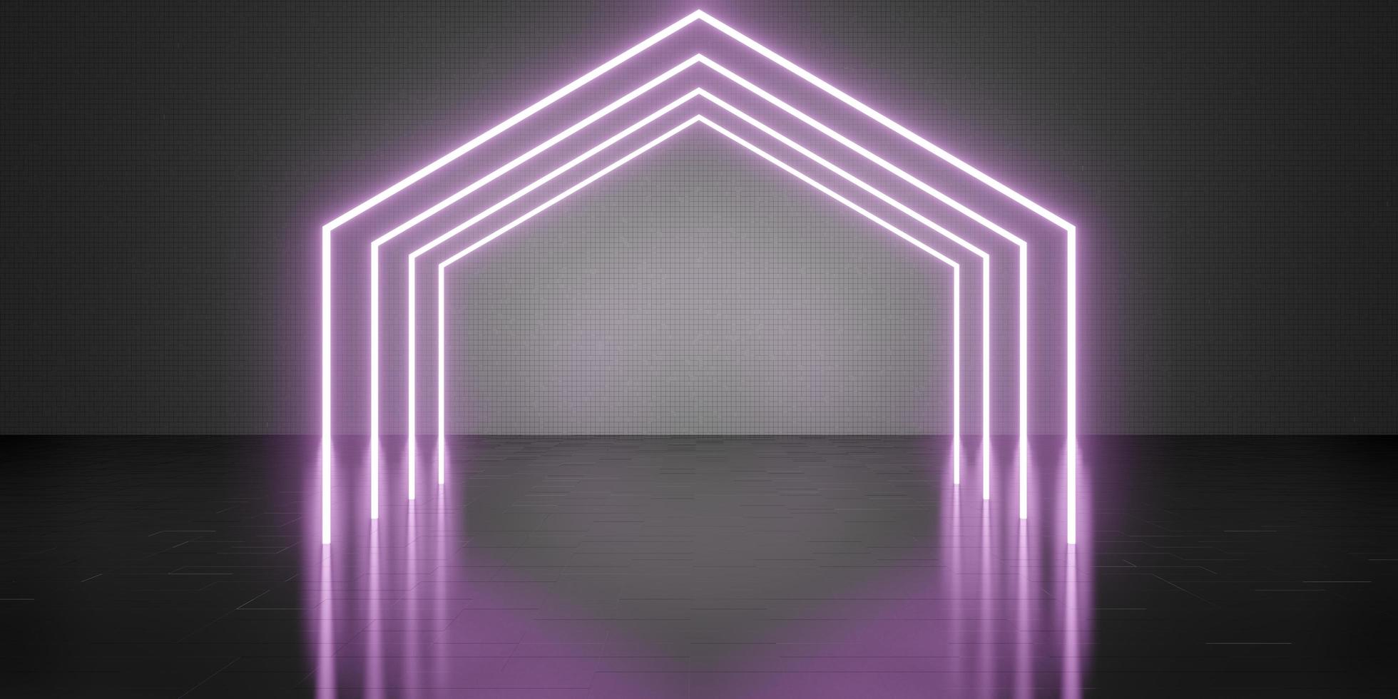 Hexagon laser light room background Neon light Technology style floor and wall 3D illustration photo
