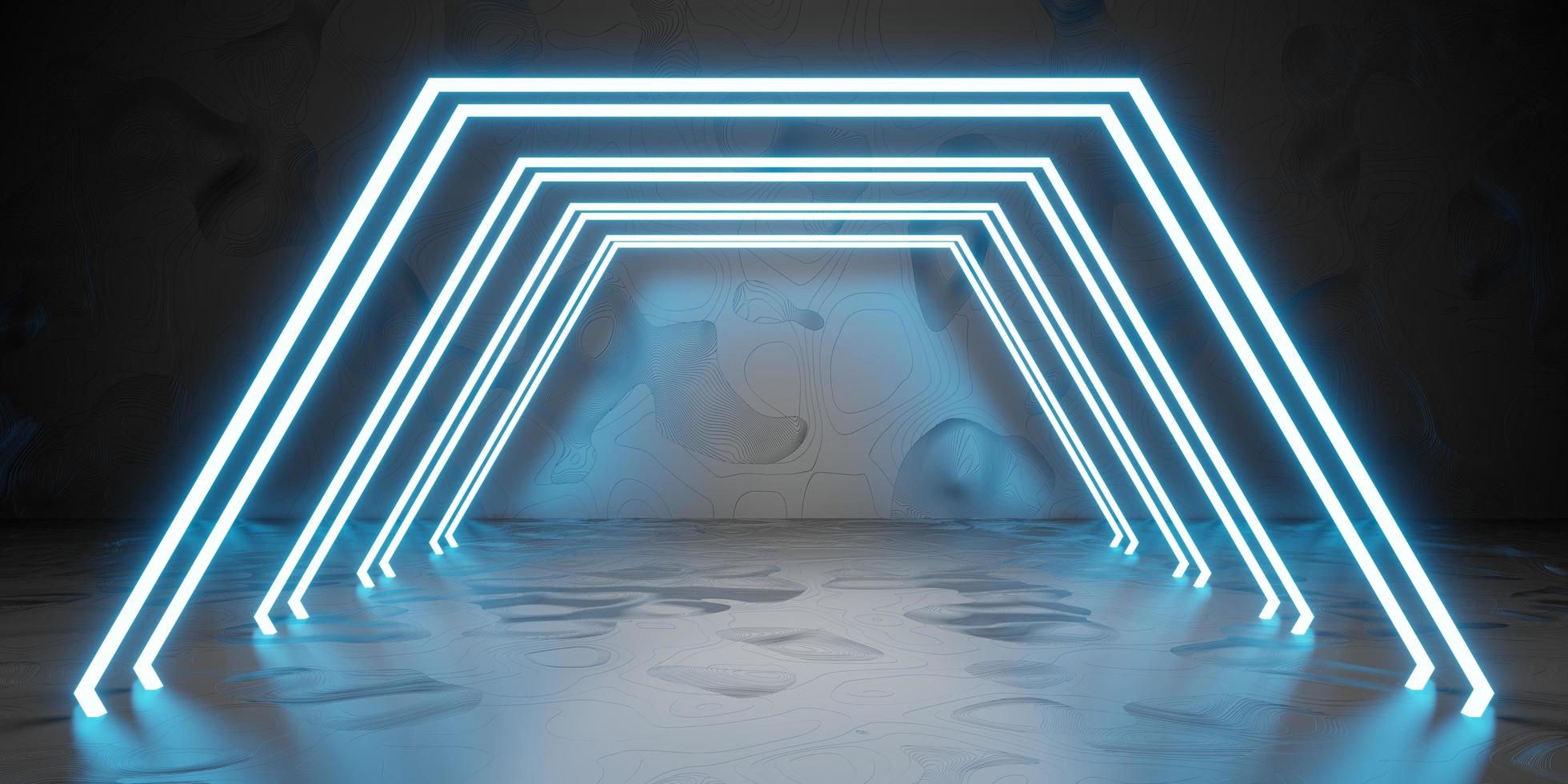 hexagon laser light background Product presentation podium neon light Technology style floor and wall 3D illustration photo