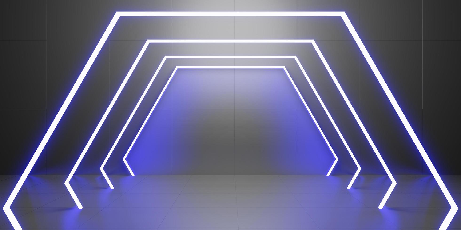hexagon laser light background Product presentation podium neon light Technology style floor and wall 3D illustration photo