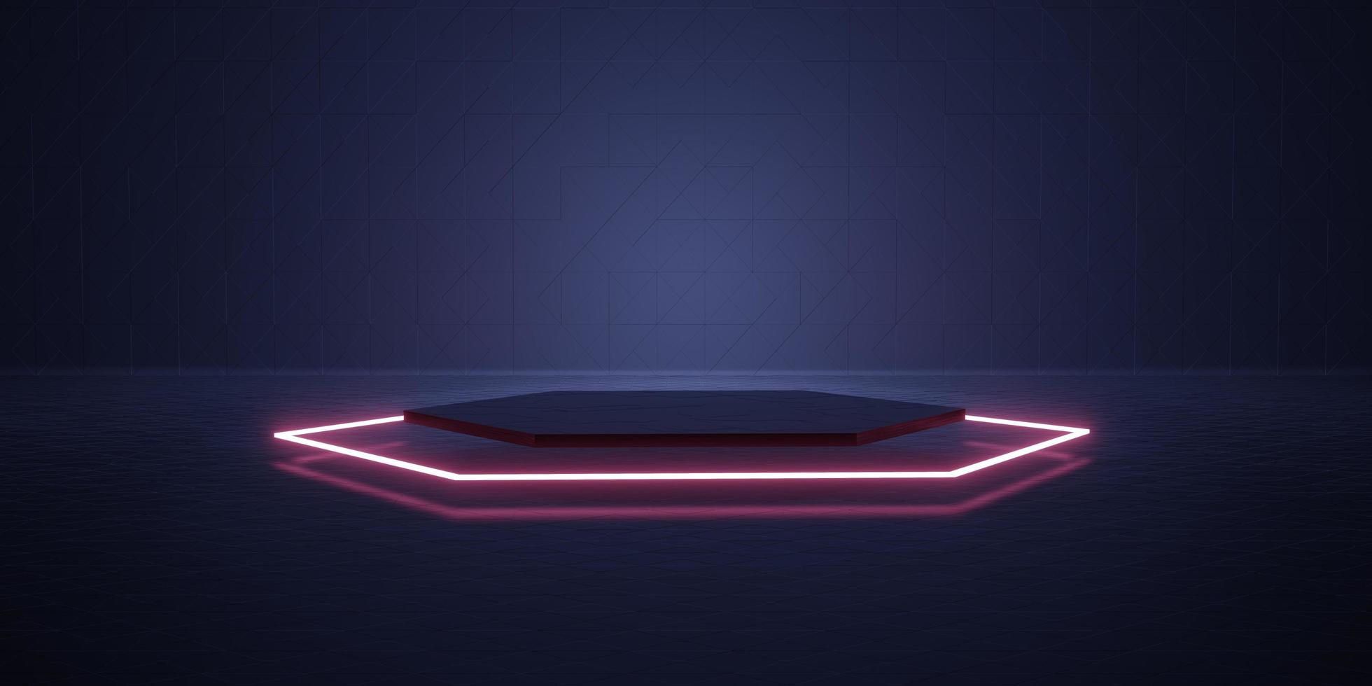 hexagon laser light background Product presentation podium neon light Technology style floor and wall 3D illustration photo