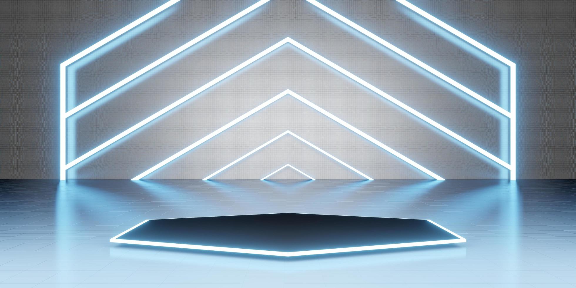 Hexagon laser light room background Neon light Technology style floor and wall 3D illustration photo
