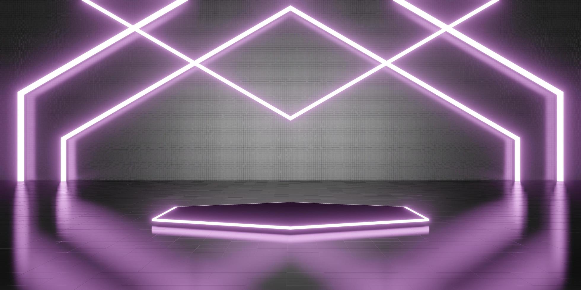 Hexagon laser light room background Neon light Technology style floor and wall 3D illustration photo