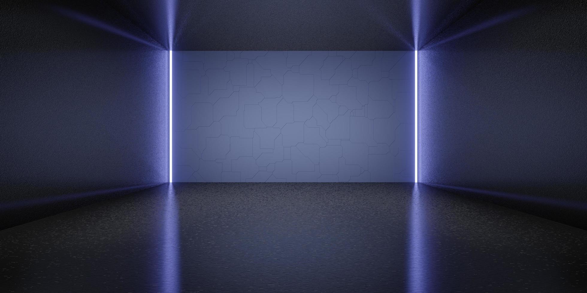 fondo de sala de luz láser hexagonal estilo de tecnología de luz de neón piso y pared ilustración 3d foto