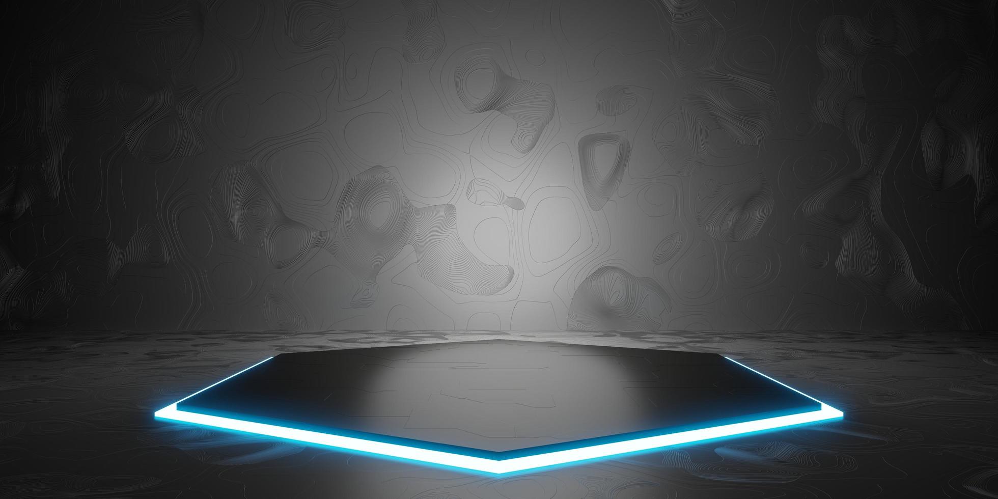 hexagon laser light background Product presentation podium neon light Technology style floor and wall 3D illustration photo