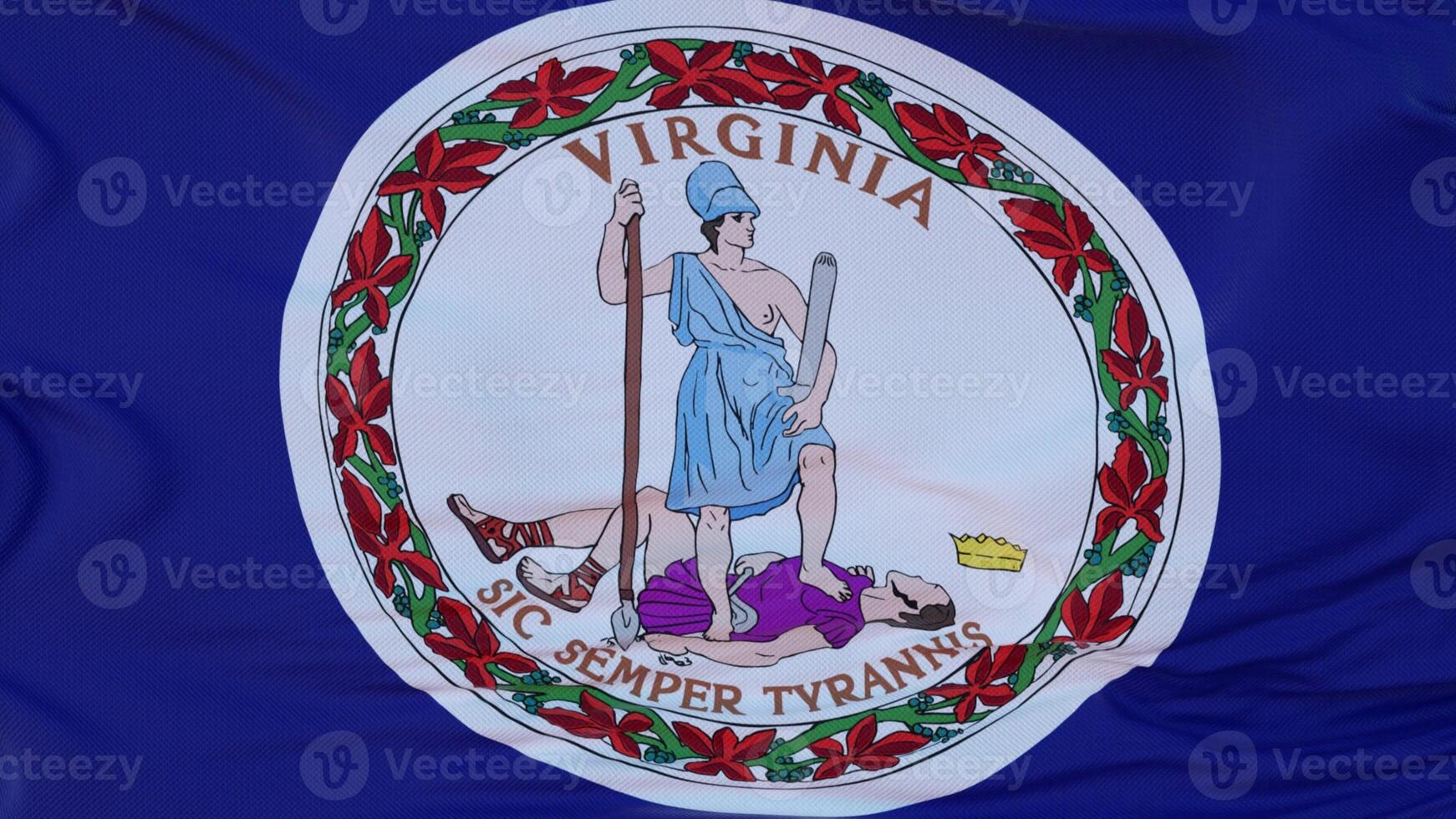 Flag of Virginia state, region of the United States, waving at wind. 3d rendering photo