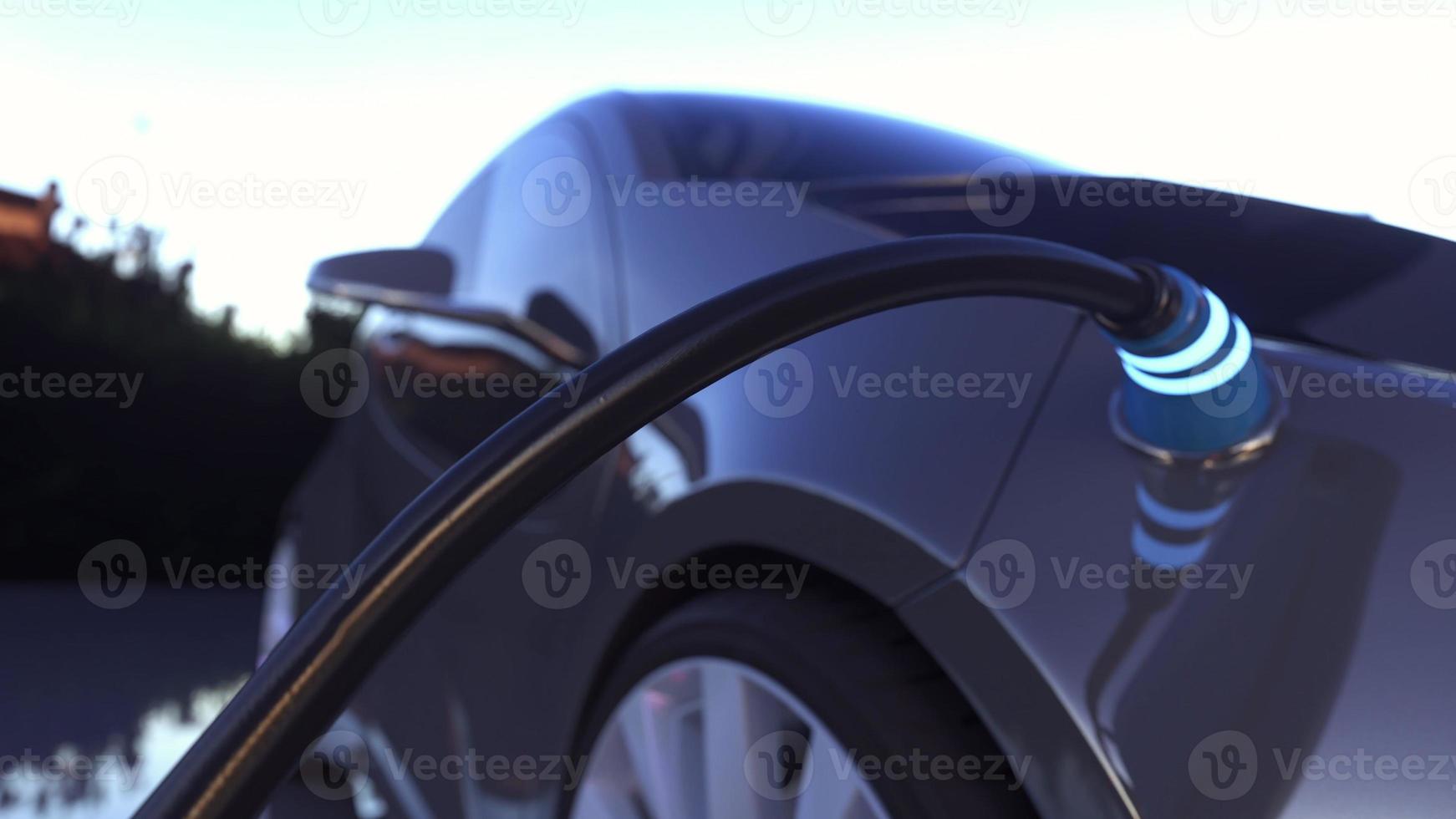 Electric vehicle charging port plugging in EV modern car. Plug charging an electrical car. 3d rendering photo