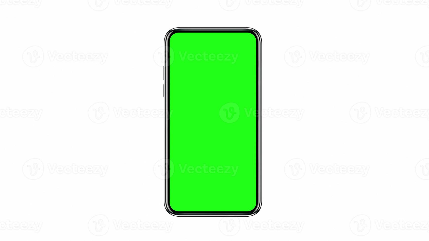 Smartphone with green screen isolated on white background. 3d rendering photo