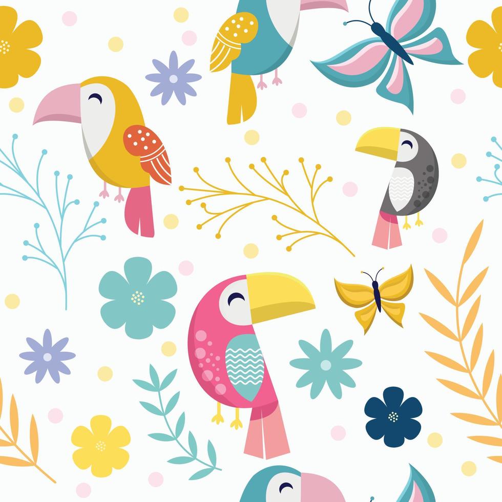 Seamless pattern with cute toucan illustration vector